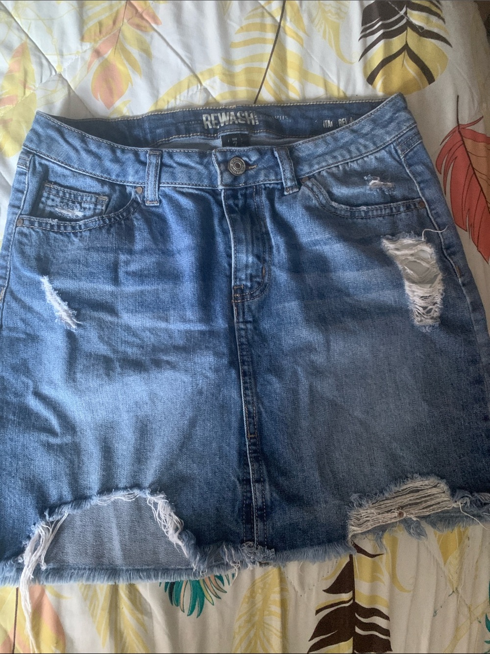 Rewash Blue Distressed Denim Mini Skirt